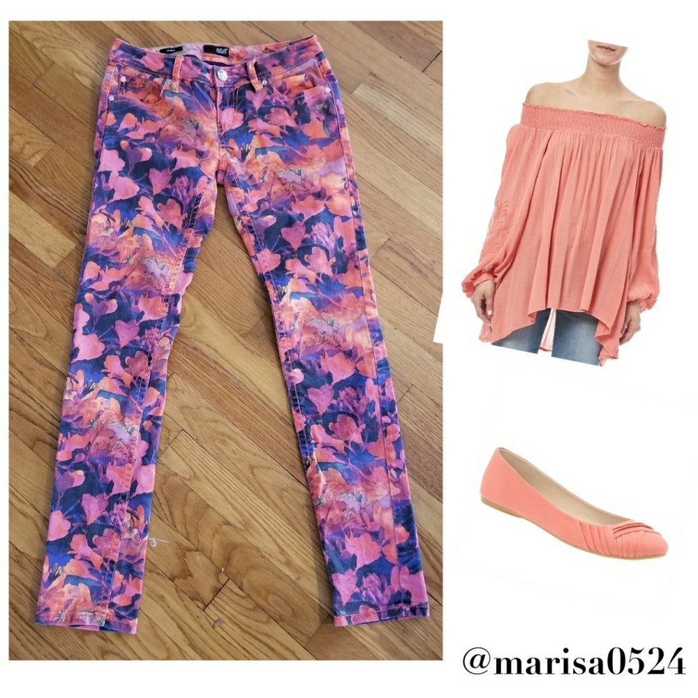 Floral Skinny Pants - Pink and Purple
